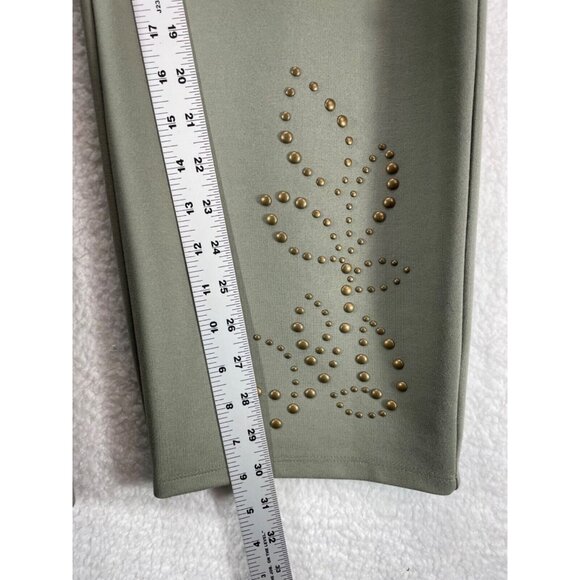 Slim Factor 1X Slim Straight Elastic Waist Pants NWT Green Studded Accents - Picture 7 of 12